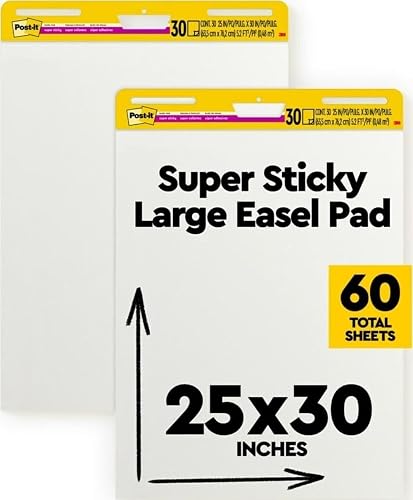 Post-it Super Sticky Easel Pad, 25 x 30 in, White Lined, 2 Pads | Premium Self Stick Flip Chart Paper, Anchor Chart, Office Supplies & School Supplies, Great for Teachers and Students