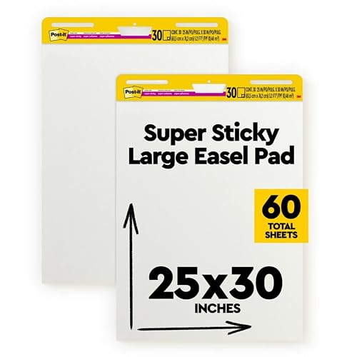 Post-it Super Sticky Easel Pad, 25 x 30 in, White Lined, 4 Pack | Premium Self Stick Flip Chart Paper, Anchor Chart, Office Supplies & School Supplies, Great for Teachers and Students