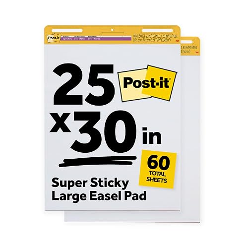 Post-it Super Sticky Easel Pad, 25 x 30 in, White, 2 Pads | Premium Self Stick Flip Chart Paper, Anchor Chart, Office Supplies & School Supplies, Great for Teachers and Students
