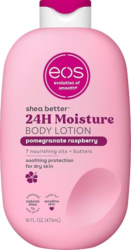 eos Shea Better Body Lotion Pomegranate Raspberry, 24-Hour Moisture Skin Care, Lightweight & Non-Greasy, Natural Shea, Vegan, 16 fl oz