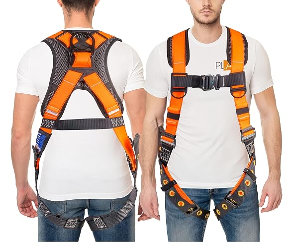 Palmer Safety Full Body Harness with 5 Point Adjustment, Dorsal D-ring, Grommet Legs, Two Side D Rings, and Fall Indicators