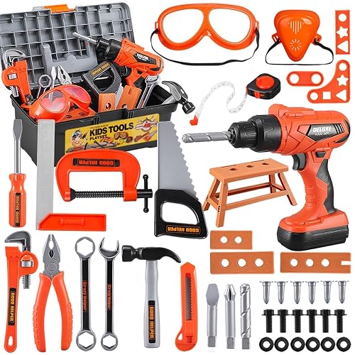 Kids Tool Set 48pcs, Christmas Birthday Gifts for Boys Girls Ages 3 , 4, 5, 6, 7,Toddler Tool Set with Portable Tool Box & Electronic Toy Drill, Construction Toys Tools for Toddlers