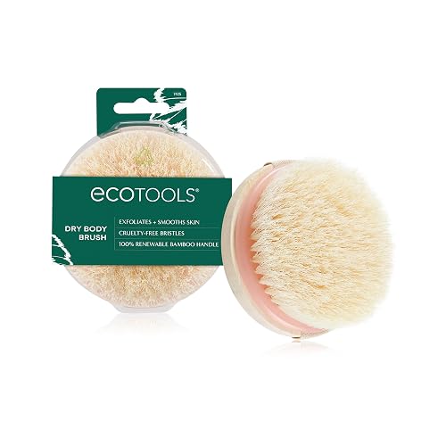 EcoTools Dry Body Brush for Dry Brushing, Smooth Skin, 1 Count | Soft, glowing skin, body scrub brush, leg exfoliator, travel size, bamboo handle