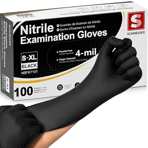 Schneider Nitrile Gloves, Gloves Disposable Latex Free, Powder Free | Black / Blue, 4-Mil, Medical Exam Glove, Food Safe Gloves, Cooking Gloves, Cleaning Gloves