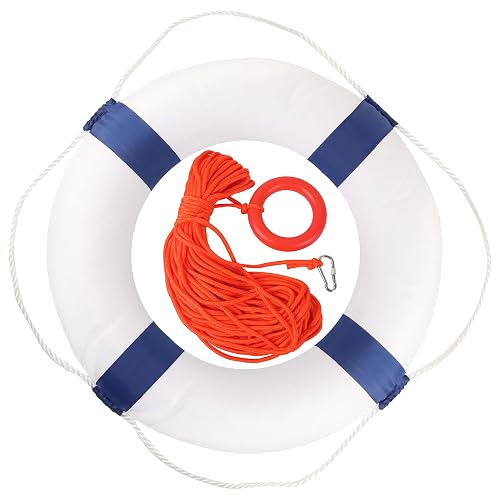 Calvana 20" Foam Life Preserver Ring with 98.4ft Floating Lifesaving Rope, Throwable Flotation Device, Pool Safety Float, for Buoy and Swimming Decoration, Boat Safety Equipment