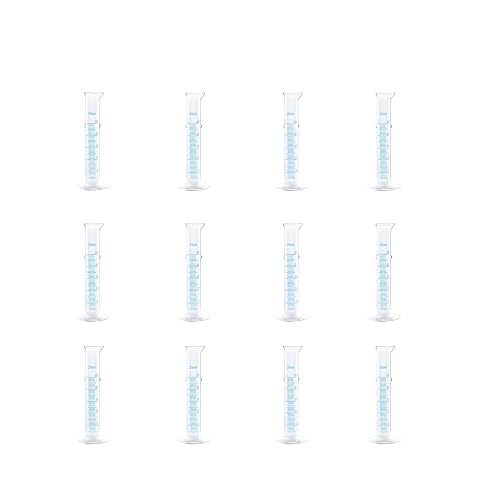 RESALET Plastic Graduated Cylinder Set - 25ml/50ml/100ml Measuring Cylinders for Science Lab, Chemistry Experiments, Kids Education - Shatterproof, Durable & BPA-Free (12-Pack 25ml)