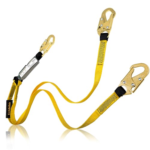 KwikSafety - Charlotte, NC - TAIPAN 6’ Double Leg Flat Safety Lanyard [1 PACK] External Shock Absorber ANSI Tested OSHA Compliant Fall Restraint Protection Equipment Construction PPE Roofing Gear