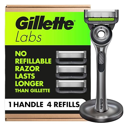 Gillette Labs Razor for Men, 1 Handle, 4 Blade Refills, Magnetic Stand