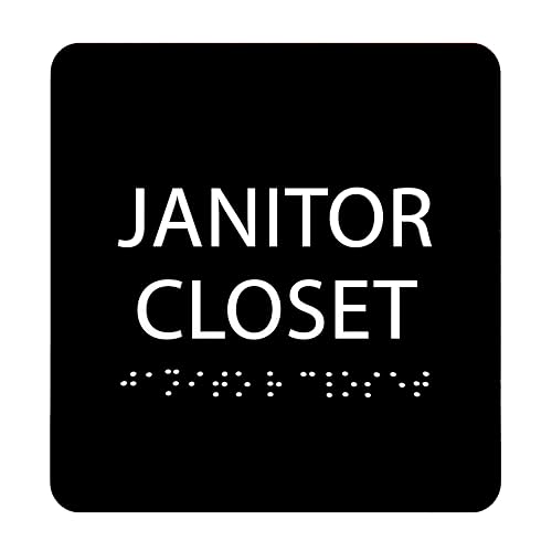 ADA CENTRAL SIGNS - 6" X6" Janitor Closet Sign - ADA Compliant Tactile Graphics Grade 2 Braille Text Acrylic Wall Signs - Janitorial, Custodian, Sanitation, Maintenance, Cleaning Supplies Door Sign