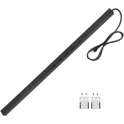 CCCEI Long Heavy Duty Metal Power Strip, 16 Outlet Large Industrial Multi Wide Strip for Garage Workshop, Extension Cord with Multiple Outlets, 15A, 125V, 1875W. 10 FT, Black.