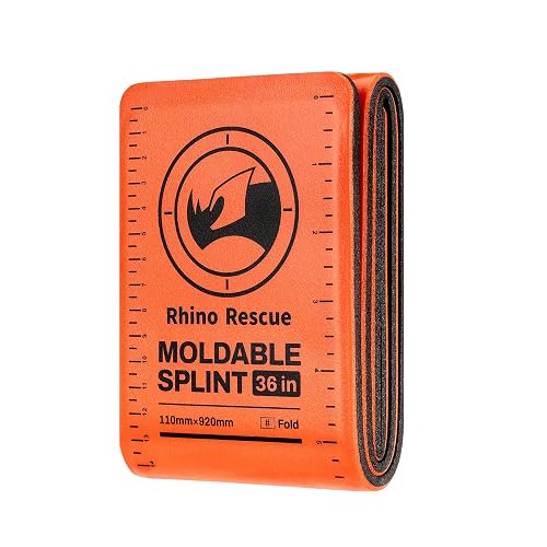 RHINO RESCUE First Aid Moldable Splint 36" X 4.3" Orange-Gray (1, Folded) | Lightweight Aluminum Splint Emergency Supplies Keep Bones in Position for Hiking, Sports, Vehicle, Military, HSA/FSA Approved