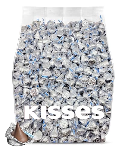 Bulk Kisses Milk Chocolate Candy - 200 Silver Kisses Chocolate Individually Wrapped - Chocolate Kisses Candy Bulk - Bulk Chocolate for Weddings, Party Favors, Candy Buffets, & Office Treats - 2 Pounds