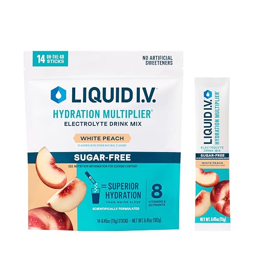 Liquid I.V. Sugar Free Hydration Electrolytes, White Peach, 14 Count | Scientifically Formulated | Clinically Proven Hydration | Zero Sugar | No Artificial Sweeteners | Non-GMO | Powder Drink Mix