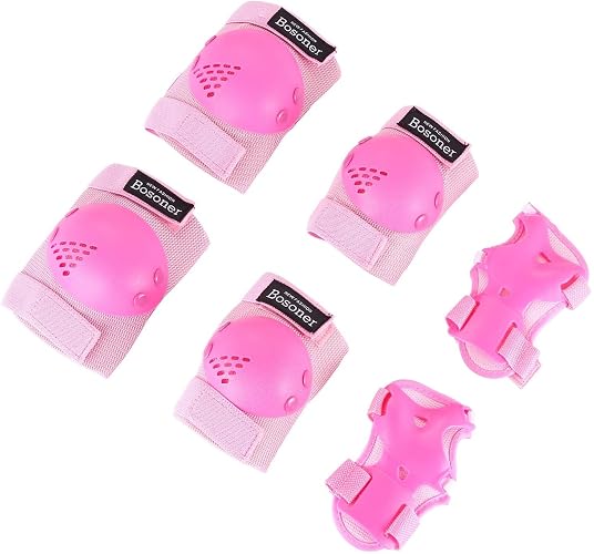 BOSONER Kids/Youth Knee Pads Elbow Pads Wrist Guards Set for 3-15 Years, Child Protective Gear Set for Roller Skates, Cycling, BMX Bike, Skateboard, Inline Skating, Scooter Riding Sports…