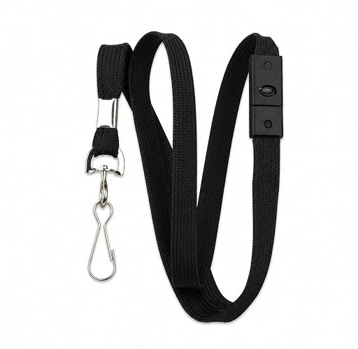 DABOS Breakaway Flat Lanyards for ID Badges, 100 Pack | Safety Breakaway Clasp, Metal Hook Attachment, Flat Strap Design, Black Color, Bulk Pack