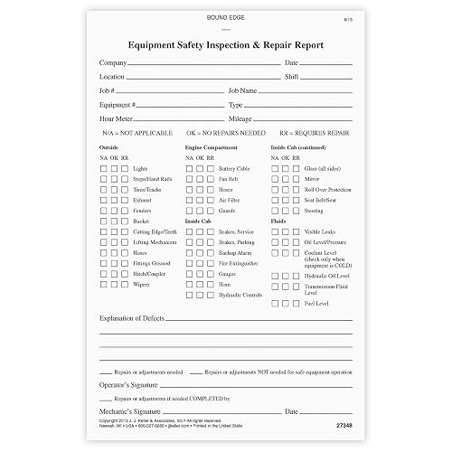 J. J. Keller Equipment Safety Inspection Report Book, 10 Pack | 5.5" x 8.5", 31 Sets of Forms, 2-Ply Carbonless