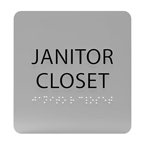 ADA CENTRAL SIGNS - 6" X6" Janitor Closet Sign - ADA Compliant Tactile Graphics Grade 2 Braille Text Acrylic Wall Signs - Janitorial, Custodian, Sanitation, Maintenance, Cleaning Supplies Door Sign