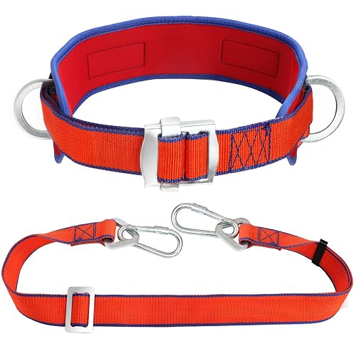 Trsmima Safety Belt with Adjustable Lanyard and Updated Waist Pad | Tree Climbing Belt Harness - Safety Lanyard Fall Protection- Fall Arrest Kite Climbing Lanyard,Ladder Safety Harness