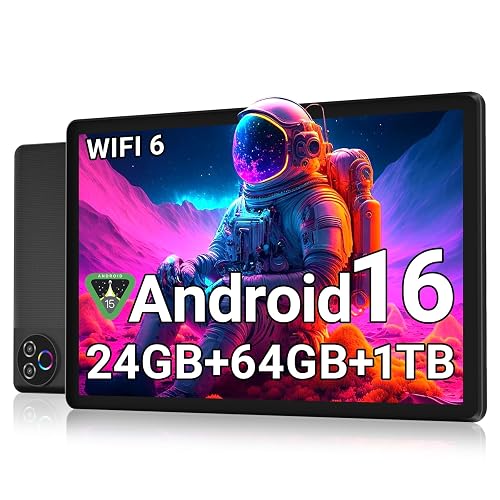 Android 16 Tablet 10 Inch, 24GB RAM 64GB ROM 1TB,HD IPS,Fast WiFi 6, BT 5.4 | Electronics Tablets with HD IPS Touchscreen, 6000mAh 12H Battery, 2*Cameras Tablets for Kids & Adults, Gifts, Streaming, Work