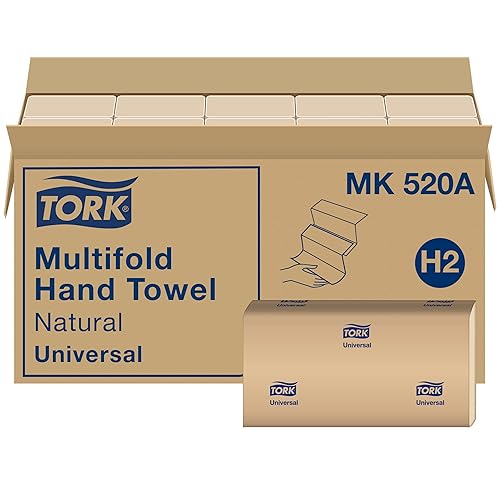 Tork Multifold Hand Towel, Natural, 100% recycled, FSC certified, Compatible with H2 Dispensers, 16 packs x 250 sheets (MK520A) | 1-Ply Paper, 100% Recycled Fiber, 250 Per Bundle, H2 Dispenser Compatible, Touch Free Dispensing, 9.5 x 9.1 in