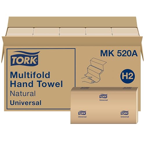 Tork Multifold Hand Towel, Natural, 100% recycled, FSC certified, Compatible with H2 Dispensers, 16 packs x 250 sheets (MK520A) | Compatible with H2 Dispensers, 1-Ply, 100% Recycled, FSC Certified
