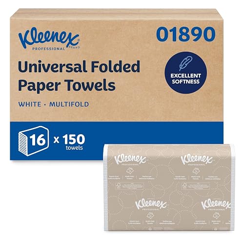 Kleenex Professional Multifold Paper Towels, Bulk, 16 x 150 Sheets (01890) | Universal, Premium Tier, Absorbency Pockets, White, Compatible with Universal Folded Towel Dispensers