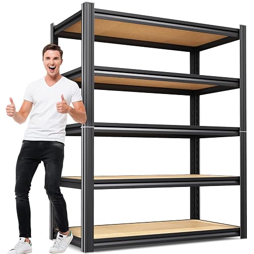 JOJUOU 71" H x 35" W Garage Shelving, 5-Tier Adjustable Metal Storage Shelves, Utility Steel Storage Rack for Garage, Warehouse, Pantry, Basement, Industrial & Workshop Organization,15.7" D