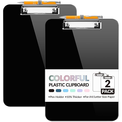 Sooez Plastic Clipboard with Pen Holder, [10% Thicker] Clip Boards 8.5x11” | with Low Profile Clip, Cute Hanging Clipboard, Standard Letter Size A4 for Women Kid Teacher, Office & School Supplies