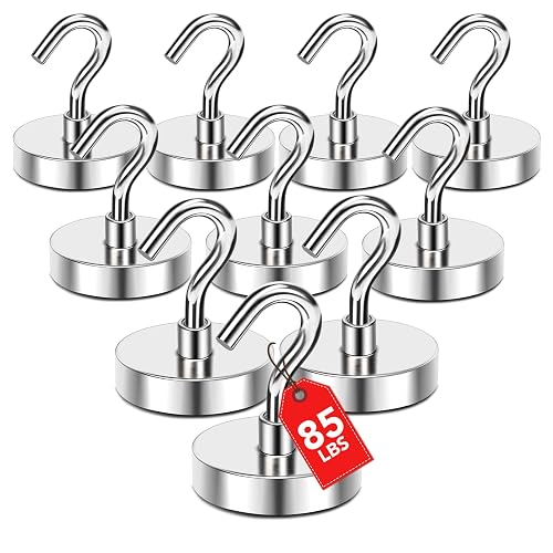 MIKEDE Magnetic Hooks 85 Lbs Heavy Duty Magnets with Hook for Cruise Cabin | 10 Pcs Strong Locker Magnetic Hooks for Hanging Metal Magnet Hanger for Classroom Grill Fridge Kitchen