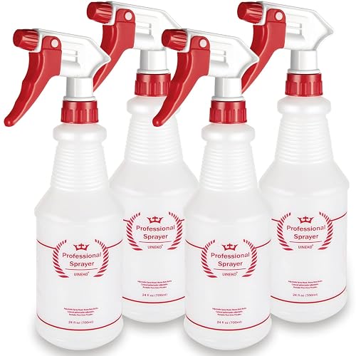 Uineko Empty Spray Bottles, Heavy Duty Sprayer, Mist & Stream, 4 Pack 24 Oz | Professional Spray Bottle, Leak-Proof, Better Trigger, Measurements, All-Purpose for Cleaning Solutions, Planting, Detailing