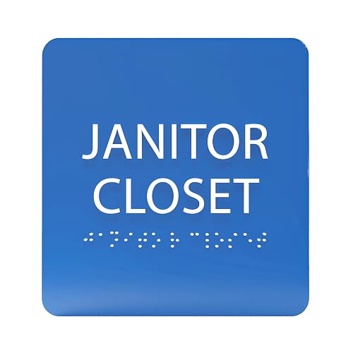 ADA CENTRAL SIGNS - 6" X6" Janitor Closet Sign - ADA Compliant Tactile Graphics Grade 2 Braille Text Acrylic Wall Signs - Janitorial, Custodian, Sanitation, Maintenance, Cleaning Supplies Door Sign