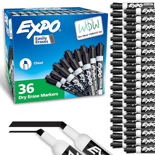 EXPO Dry Erase Markers, Low Odor Ink, Black, Chisel Tip, 36 Count - Easily Erases, Ideal for Classroom, Home, Office, Back to School, Teacher Supplies