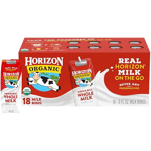 Horizon Organic Shelf Stable Whole Milk Boxes, 18ct | 8g Protein per Serving, Whole Milk, USDA Organic, No Refrigeration Required, Lunchboxes, On The Go, For Adults & Kids