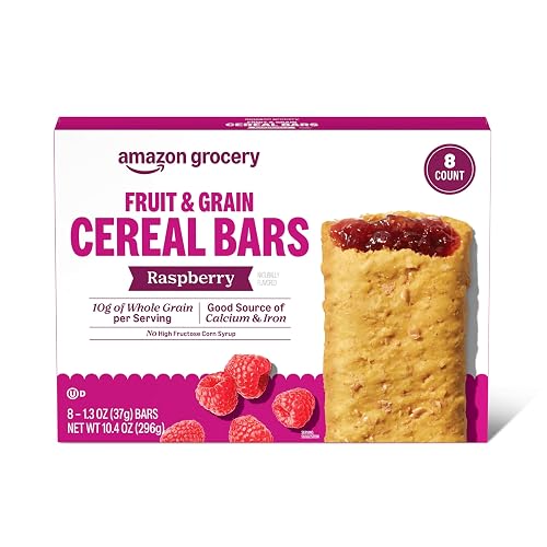 Amazon Grocery, Fruit & Grain Cereal Bars, Raspberry, 1.3 Oz, 8 Ct
