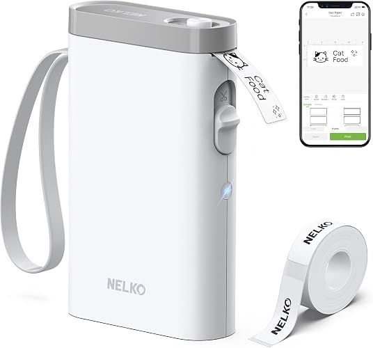 Nelko P21 Label Maker Machine with Tape, Bluetooth Label Printer, White | Creative App & Multiple Templates, Inkless Printing, Built-in Cutter, Ideal for School, Teacher Supplies, Office, and Home