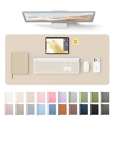 YSAGi Leather Desk Protector, Office Mat, Large Mouse Mat, Non-Slip PU Leather Blotter, Laptop Desk, Waterproof Writing Pad for Office and Home (Eggshell, 35.4" x 17")