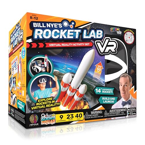 Abacus Brands Bill Nye's Science Squad - VR Rocket Lab Science Kit, Ages 8+ | Virtual Reality, Solar System Exploration, Air-Powered Rocket Launch, STEM Toy, 23-Piece Build, 40-Page Book, Gift Ages 8-12