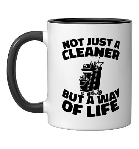 Cleaner Housekeeping Janitorial - Sanitation Cleaner Ceramic Mug, Black/White