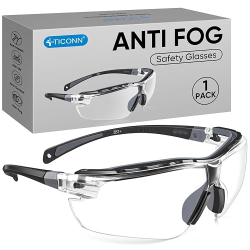 TICONN Anti-Fog Safety Glasses for Men and Women, ANSI Z87.1 Scratch Proof Eye Goggles with Adjustable Arms and UV Protection