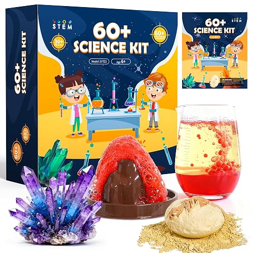 Melican 60+ Science Experiment Kit for Kids Ages 8+, STEM Educational Science Gifts for Kids, First Science Kit for Boys Girl Birthday | S.T.E.M Educational Project Toys for Boys Girls Birthday Gifts Ideas, Volcano, Chemistry Lab Tools Scientist Set