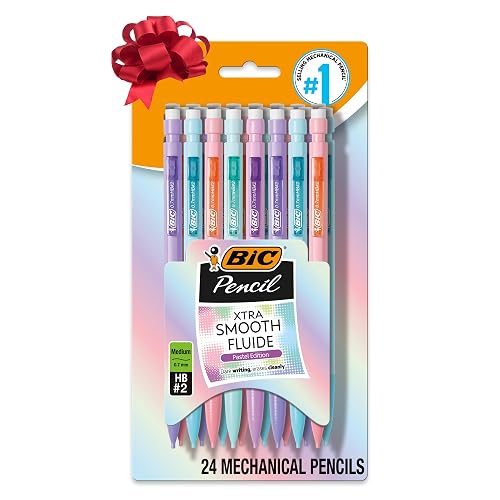 BIC Xtra Smooth Pastel Mechanical Pencils, 24-Count | Christmas Stocking Stuffers, 0.7 mm Medium Point, Smudge-Resistant No. 2 Lead, Pastel Study Supplies