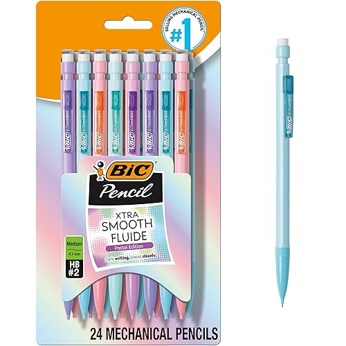 BIC Xtra-Smooth Pastel Mechanical Pencils, Medium Point, 0.7mm, 24-Count | Bulk Pack for School or Office Use | Smooth Writing Experience | No. 2 Lead for Standardized Tests