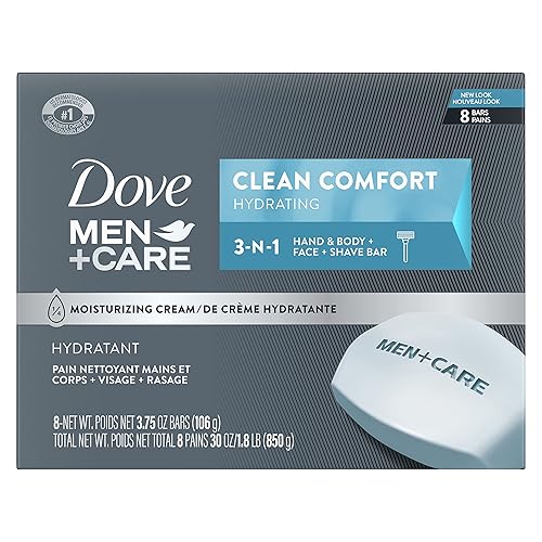 Dove Men Body and Face Bar To Clean and Hydrate Skin 8 Bars 3.75 oz | To Clean and Hydrate Skin Clean Comfort Body and Facial Cleanser More Moisturizing Than Bar Soap