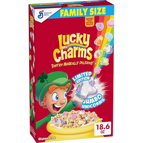 Lucky Charms Gluten Free Cereal with Marshmallows, Family Size, 18.6 oz | Classic Marshmallow Shapes, Family Size, 19g Whole Grain, Good Source of Calcium, 12 Vitamins & Minerals
