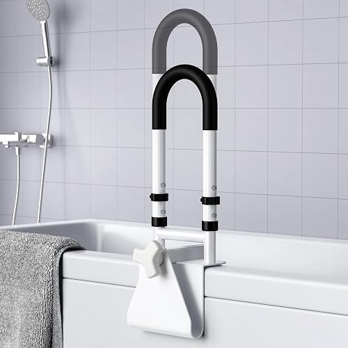 Adjustable Bathtub Safety Rail, Bathtub Handle Grab Bar with Non-Slip Grip for Seniors, Elderly, Fits 3.1 to 6.7 Inch Tub Walls, Supports 300 lbs