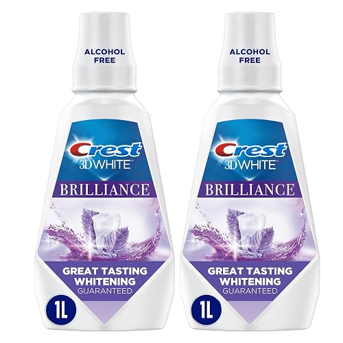 Crest Mouthwash/Mouth Rinse, 3D White Brilliance Whitening, Alcohol Free, Clean Mint, 2x1L (33.8 fl oz)