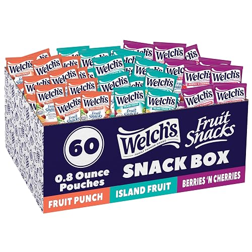 Welch's Fruit Snacks - Variety Pack - Kids Snacks - 0.8 Oz - 60 Pack | Berries 'N Cherries, Island Fruit, Fruit Punch Bulk Box, Gluten-Free Snack Packs for Kids and Adults, No Artificial Dyes