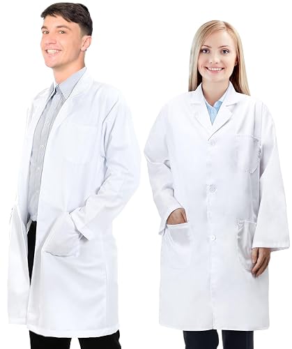 Snwquik Lab Coat for Men&Women,Doctor Costume for Adults,White Long Sleeve Unisex Science Chemistry Lab Coat