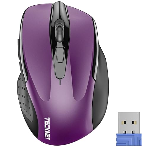 TECKNET Wireless Mouse, 2.4G Ergonomic Computer Mouse, 2600 DPI, Purple | Ergonomic Design with Side Grips, Adjustable DPI, 2-Year Battery, Compact Size, USB-A Plug & Play, Wide OS Compatibility
