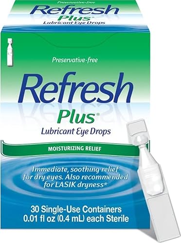 REFRESH PLUS Lubricant Eye Drops Preservative-Free Artificial Tears, 0.01 fl oz (0.4 mL), 30 Single-Use Containers